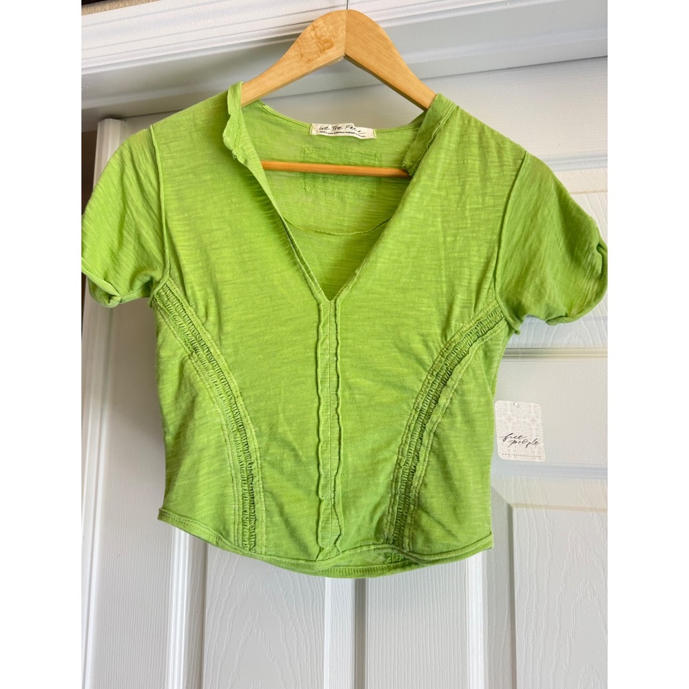Free People We The Free Lace Fern Top Womens S Green Smocked Crop OB1777063